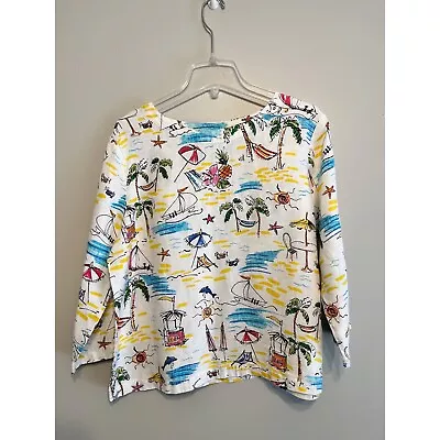 Hot Cotton By Marc Ware 100% Linen Shirt Beach Theme Boxy Size Medium • $29.99