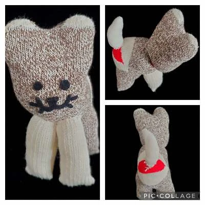 £29.35 • Buy Vintage Handmade Sock Monkey Cat Kitten Stuffed Animal Plush Red Heeled Socks