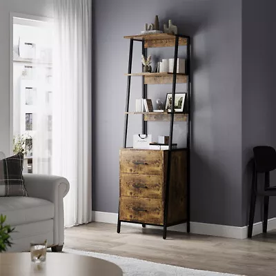 Tall Bookcase Bookshelf Ladder Shelf Storage Display Stand 4 Tier Shelving Chest • £99.95