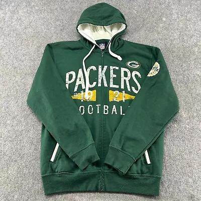 Greenbay Packers Sweatshirt Mens Large Green Full Zip Hoodie Graphic Cotton NFL • $12.49