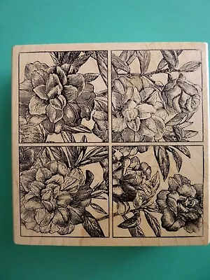 Detailed Florals Four Tiles Large MAGENTA Rubber Stamp • $17.99