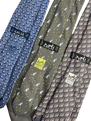 Vintage Hermes Paris 100% Necktie Lot Of 3 Snail Kangaroo Briefcase Patterned • $33