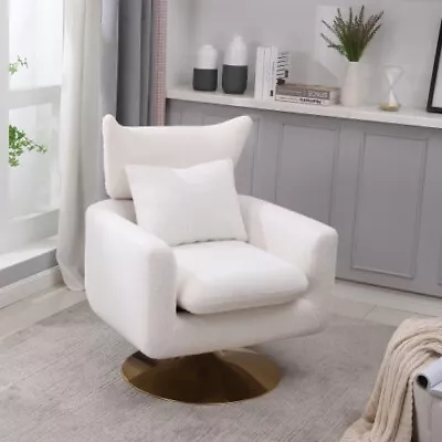 Classic Mid-Century 360-degree Swivel Accent Chair White Teddy Fabric • $255.36