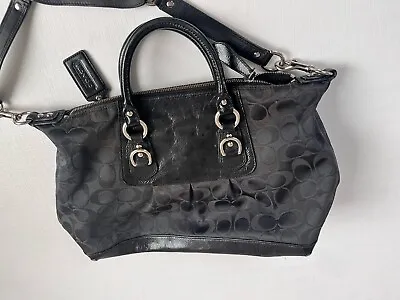 Coach Black Logo Canvas & Leather  Satchel Crossbody Handbag - E 1182 • $29.97