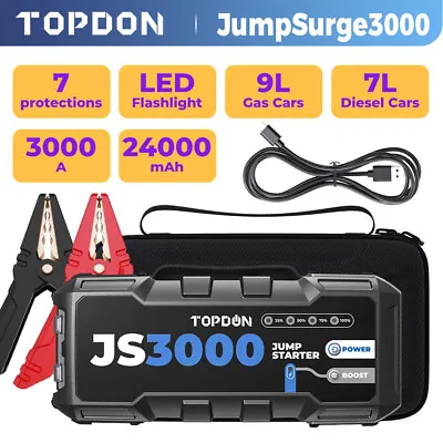 TOPDON 3000A 24000mAh Car Jump Starter Pack Booster Battery Charger PowerBank • $229.99