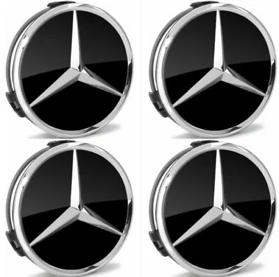 $12.88 • Buy 4PCS Mercedes Benz Black & Chrome 75MM Wheel Rim Center Hub Caps AMG OEM Upgrade