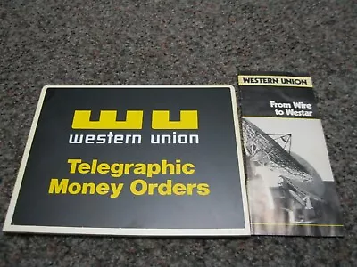 Lot Vintage Hard Plastic WESTERN UNION Counter Sign - 8  X 10  & Flier From Wire • $15