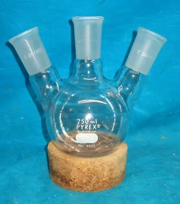$28.95 • Buy Pyrex 250ml 3 Neck Round Bottom Boiling Flask, 24/40 #4965, Three Neck