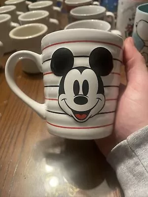 Disney MICKEY MOUSE Embossed Face Striped 16oz Ceramic Mug White Red Black • $20