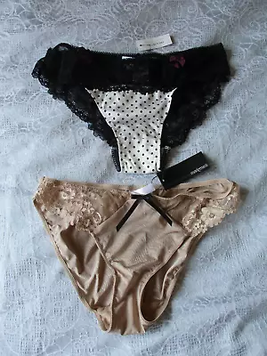 2 X Pairs Lacy/Sheer Knickers - Marie Meili Tan  & New Look Black/White - UK10 • £5.25