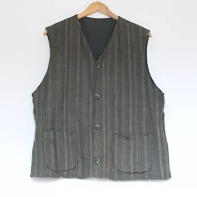 90s St Michael M&S Green Stripe Linen Mix Waistcoat Size L Hippy Boho • £24