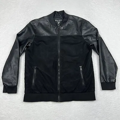 Marc Ecko Jacket Mens Large Black Faux Leather Mesh Full Zip Pockets Lined • $34.88