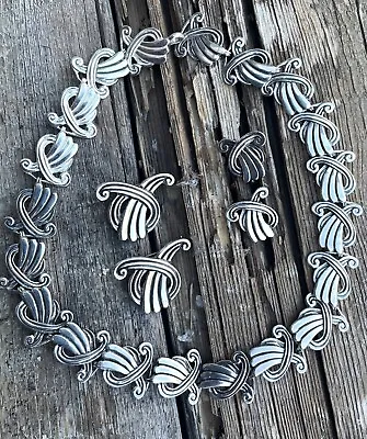 Margot De Taxco Sterling Silver Matching Necklace Brooch 2 Pins & Earrings Set • $925
