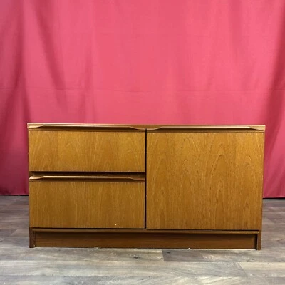 Vintage Mid Century Teak Low Side Board Table Cabinet With Drawers Small • £129.99