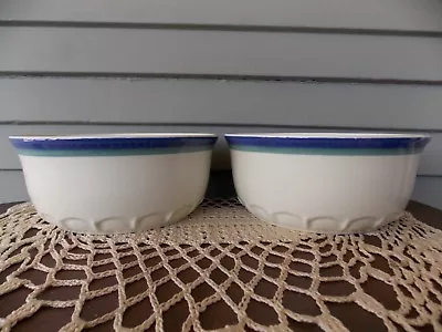 Set Of 2 Vintage Pfaltzgraff  Serving Bowls Scalloped Bottom Blue Green 7 1/2  • $12.74