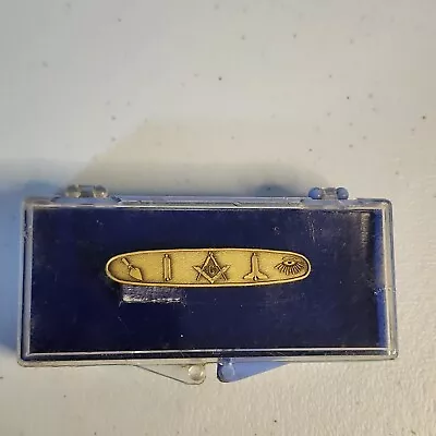 Vintage  Masonic Mens Brushed Gold Tone Tie Clip Bar With 5 Masonic Symbols • $10.10