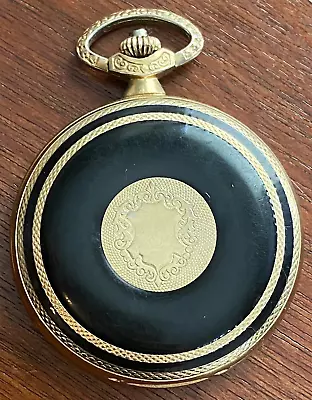 Gold Tone Crest Black Majestron Quartz Pocket Watch • $59.99