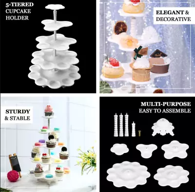 18  | 5 Tier Scallop Edge Cupcake Stand White Plastic Dessert Tray (Open Box) • $23.99