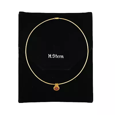 Vintage H. Stern Rhodochrosite Slide Pendant Omega Necklace 17  18k Yellow Gold • £490.14