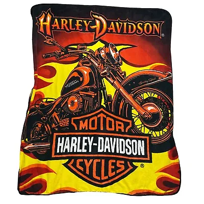 $44.92 • Buy Harley Davidson Plush Fleece Throw Blanket 48  X 60  Heritage Softail Flames