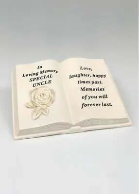 Uncle Memorial Cream Open Rose Book Graveside Plaque Garden Ornament Garden • £12.95