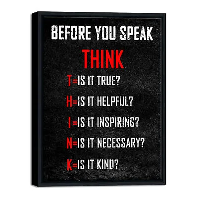 Framed Motivational Think Before You Speak Classroom Positive Quotes Canvas Art • $17.90