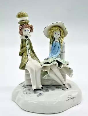 Zampiva Figurine Spaghetti Hair Couple Sitting By Fountain Made In Italy 4” T • $25