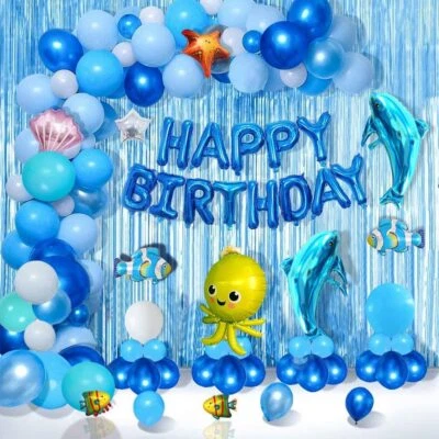 $15.95 • Buy Ocean Theme Balloon Garland Happy Birthday Banner Party Decor Balloons Arch Kit