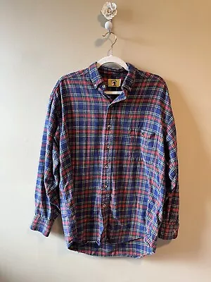 Vintage Duck Head Dark Blue Plaid Button Down Long Sleeve Top Large • $35.99