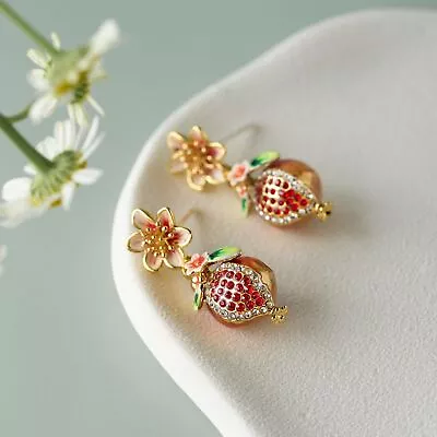 GINNI Women Pomegranate Dangle Earrings Rhinestone Flower Fruit Drop Earrings • $11.40