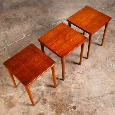 Mid Century Danish Modern Nesting Tables Set 3 Teak Wood Vintage Side End Square • $398.98