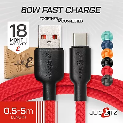 JuicEBitz® 5A Fast Charging Type C USB Heavy Duty Universal Phone Charger Cable • £8.99