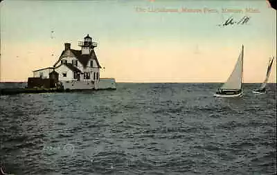 Monroe Michigan MI Monroe Piers Lighthouse Sailboats Vintage Postcard • $8.29