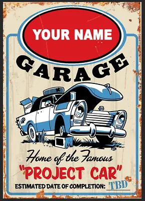 £8.99 • Buy Personalised Garage Metal Sign Shed Man Cave Wall Plaque Workshop Project Car