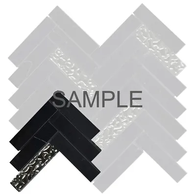 Black Marquina Marble Stone Glass Mosaic Tile Herringbone Shower Backsplash • $2.99