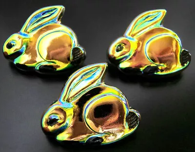 3 Czech Vaseline Glass Buttons #B574 - 26 Mm Or 1  - RABBIT • $9.99