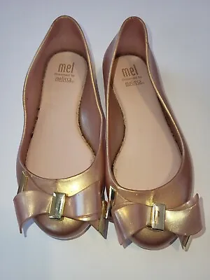 Girls Mel By Melissa Space Love Jelly Flats Size 11 Little Kids Rose Gold Bow • $20