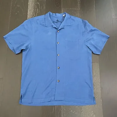 Tommy Bahama Shirt Mens Large Blue Jacquard Floral Silk Hawaiian Casual • $24.95
