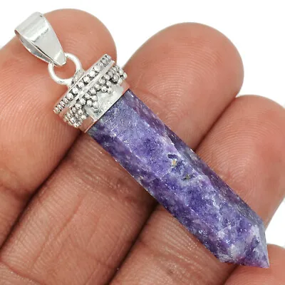 Natural Purple Lepidolite Worry Stone 925 Silver Pendant Point CP38731 • $11.99