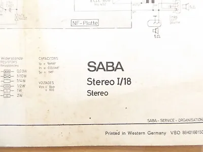 Circuit Diagram For Tube Radio Saba Stereo 1/18 Original • $6.42