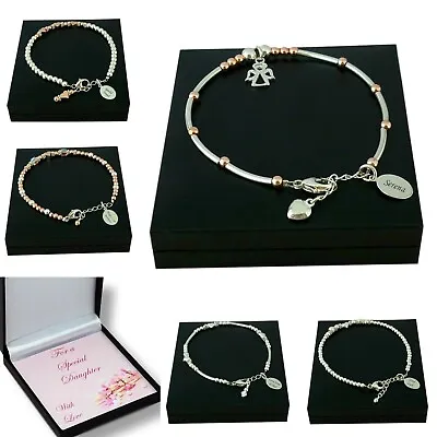 Personalised Bracelets 925 Silver & Rose Gold With Engraving And Gift Box Choice • $72.35