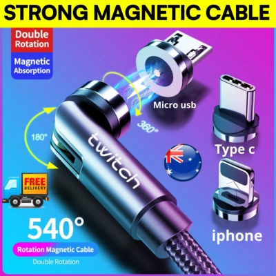 $8.95 • Buy ⚡️360° 1m MAGNETIC CHARGING CABLE IPHONE TYPE-C BRAIDED USB C MICRO USB