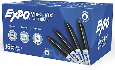 EXPO Vis-a-Vis Wet Erase Markers Fine Point Black 36 Count • $51.75