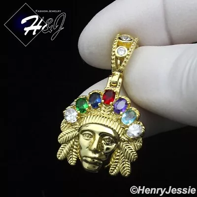 Men Women 925 Sterling Silver Icy Cz Gold Plted 3d American Indian Pendant*gp435 • $36.99