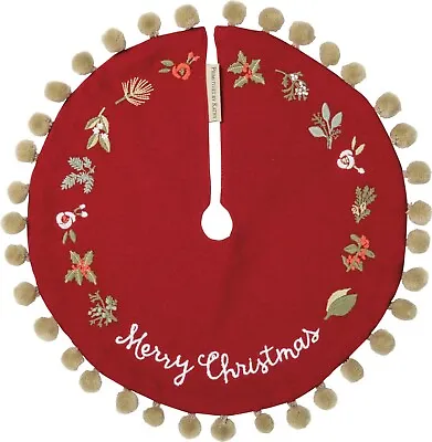 MERRY CHRISTMAS Small Embroidered Christmas Tree Skirt 12.5  Diameter • $18.97
