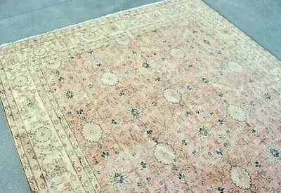 Amazing 10'x7' Feet Handknotted Rug Distressed Muted Pinkish Floral Wool Carpet • $497