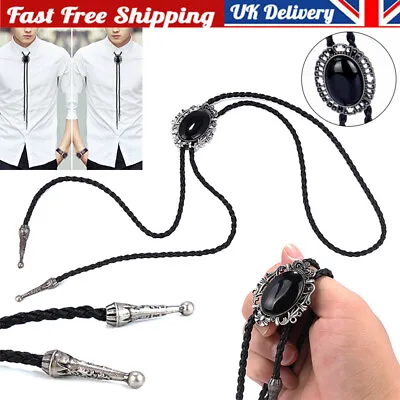 Western Cowboy Stone Obsidian Bolo Ties Rodeo Dance Necktie Bootlace Tie Black • £8.48