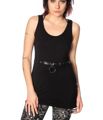 £9.99 • Buy Banned Apparel Vest Tunic Black Studded O Ring Top Faux Belt XL 16 Goth Punk