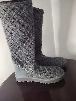 UGG Lattice Cardy Tall Knit Sweater Classic Boots Size 9 Womens 1016557 Gray • $32.99