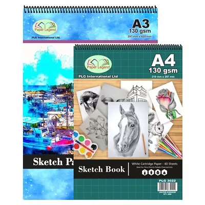 A4/A3 Sketch Pad 130gsm White Double Sided Cartridge Papers Art Artist Sketching • £7.49